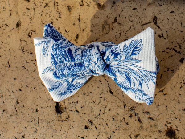 Nœud en tissu toile jouy bleu