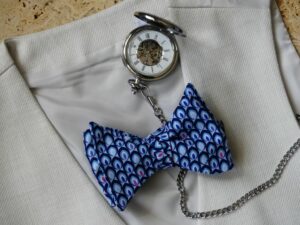 Nœud papillon vintage bleu sur gilet